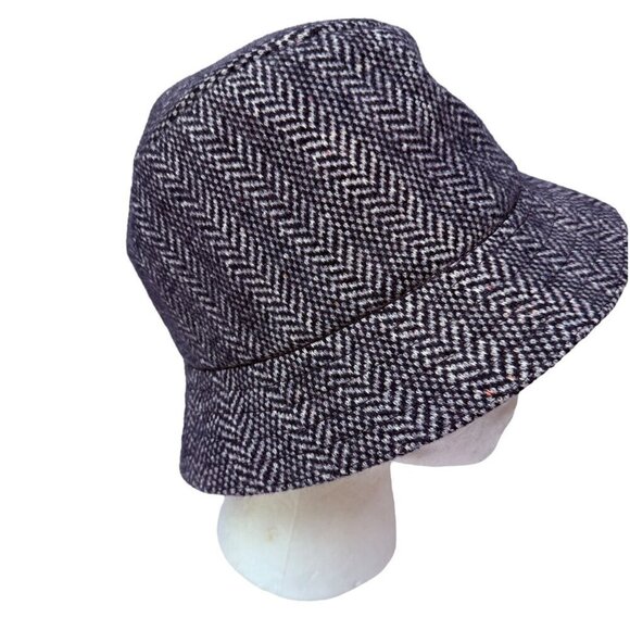 KANGOL Bucket Hat Navy Blue Herringbone Tweed Size Small Unisex - Picture 2 of 9